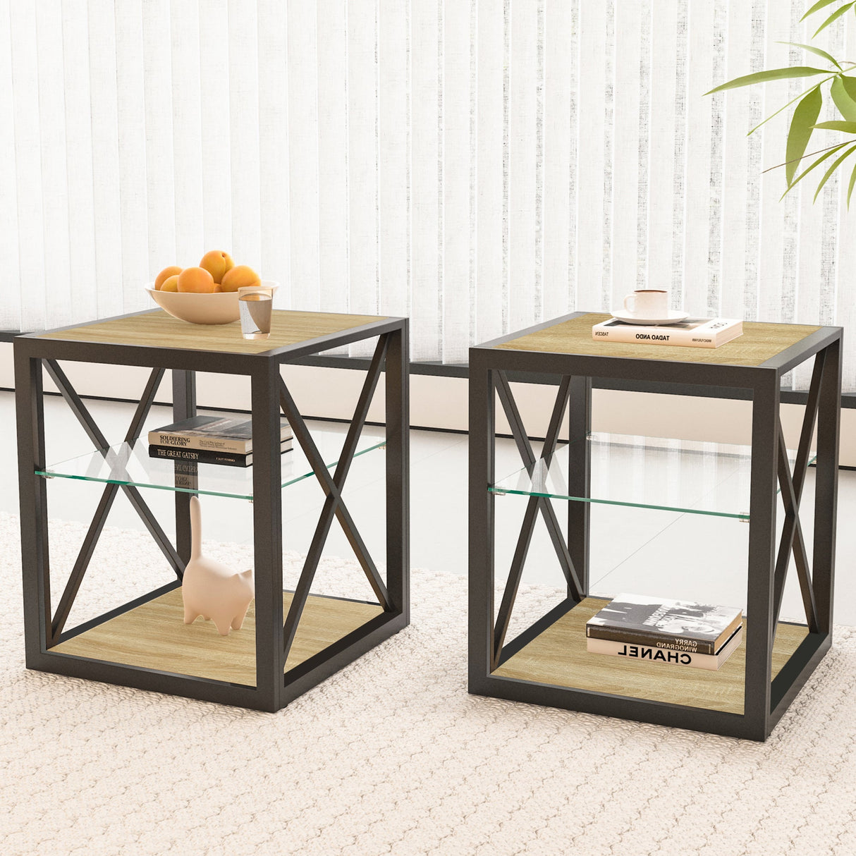 Set of 2 Modern End Table Nightstands