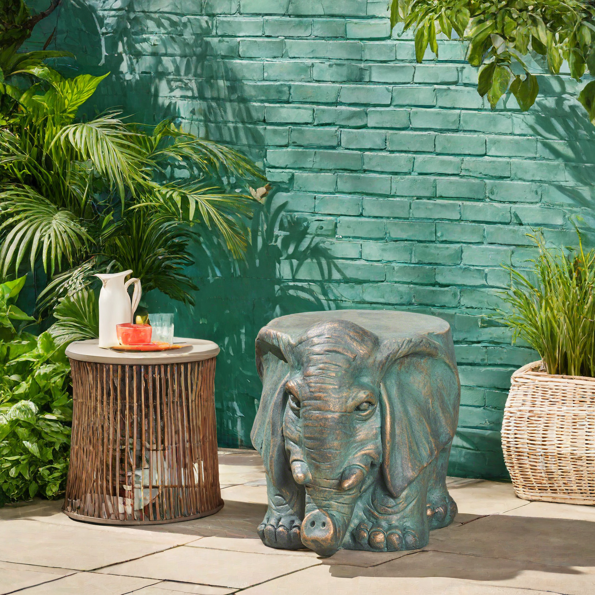 Elephant Garden Stool with Copper Patina Finish