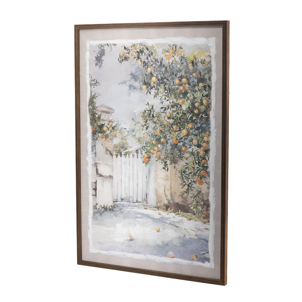 31.5x47.2' Hand-Painted Courtyard Scene Canvas Wall Art with Textured Pine Wood Frame