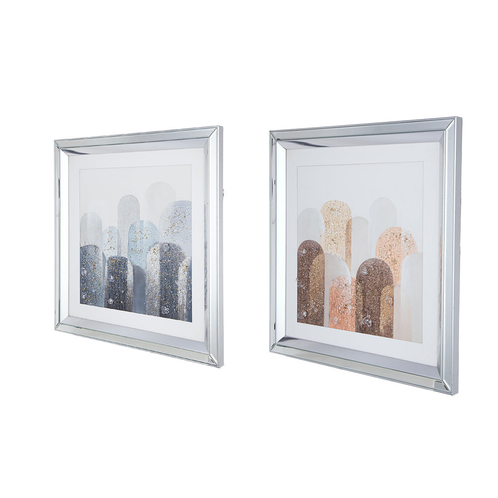 Crystal Mirror Framed Wall Art Set with Night and Day Motif – 23.6” Square