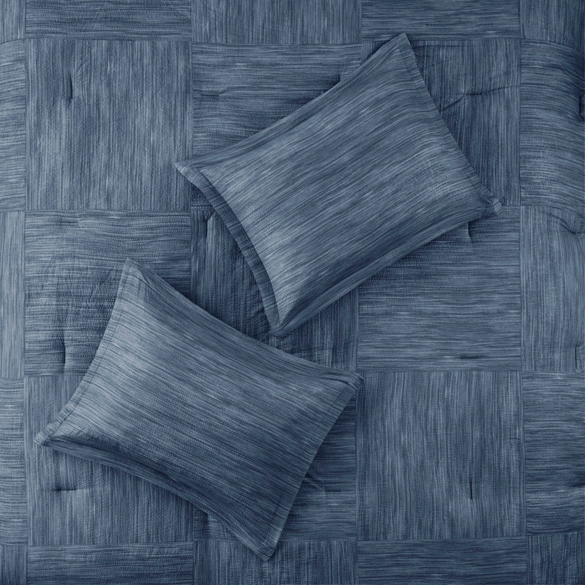 7 Piece Printed Seersucker Comforter Set with Hypoallergenic Fill - Navy