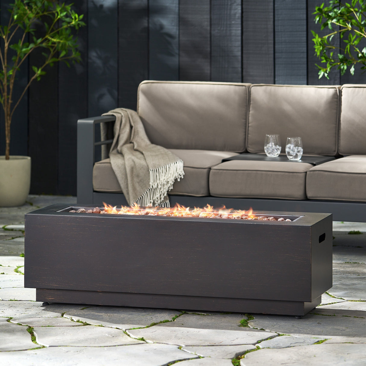 Modern Dark Grey 40" Outdoor Iron Propane Fire Pit