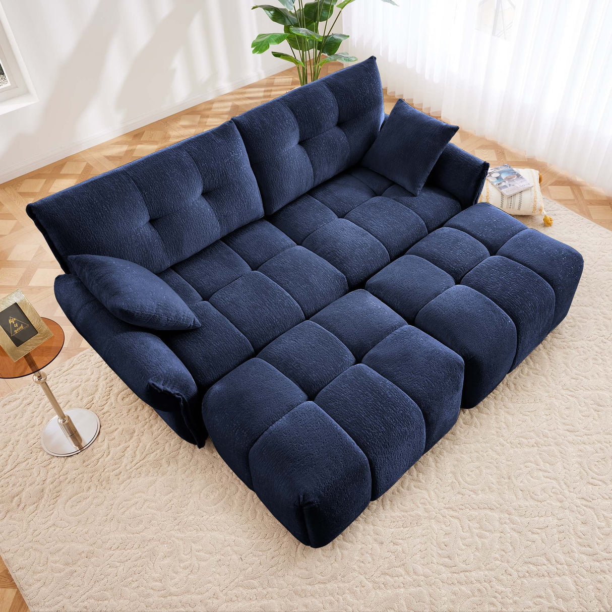 Sofa Set With Ottoman And Pillows, Textured, High Resilience Cushions