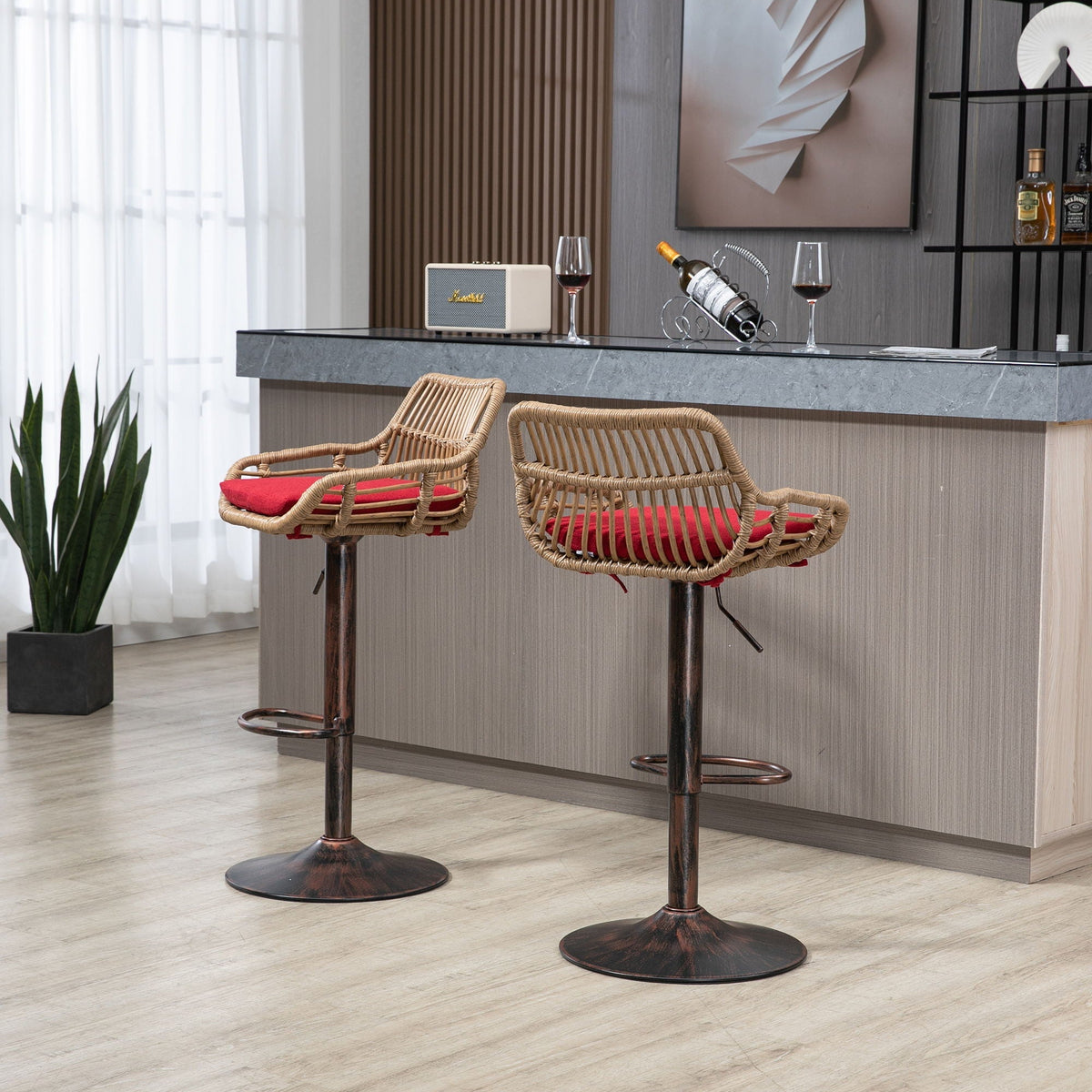 Modern Swivel Bar Stools Adjustable Counter Chairs With Footrest (Set of 2)