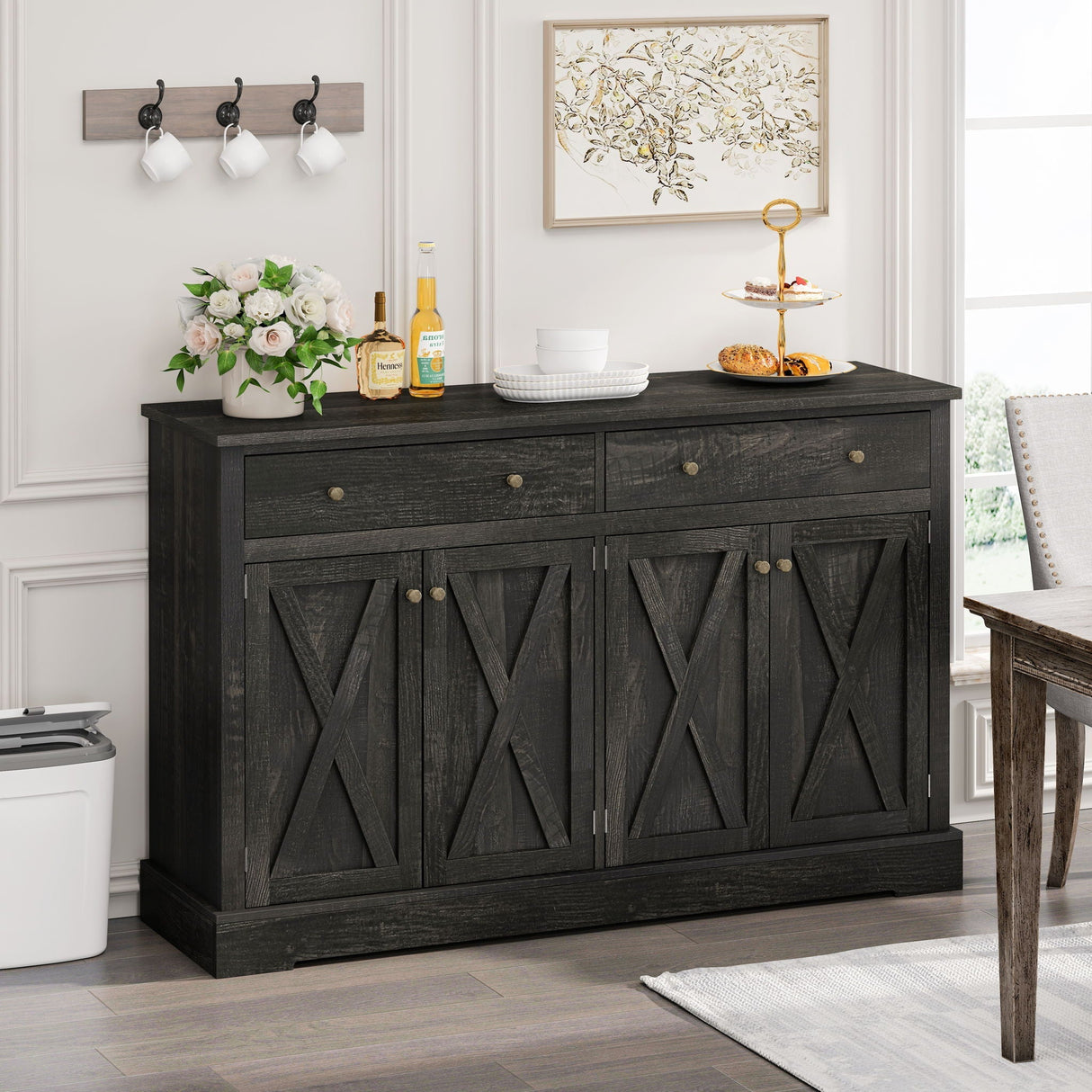 Vintage Sideboard with 2 Drawers and Four Doors for Living Room