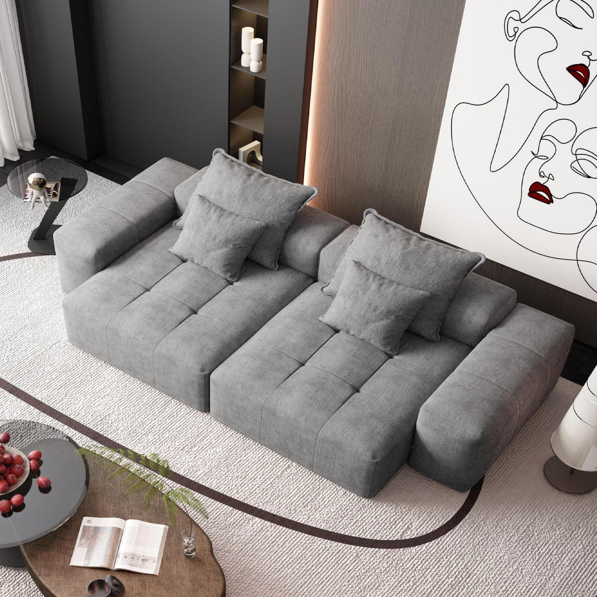 Modern Oversized Modular Sectional Sofa with Pillows - Multiple Colors
