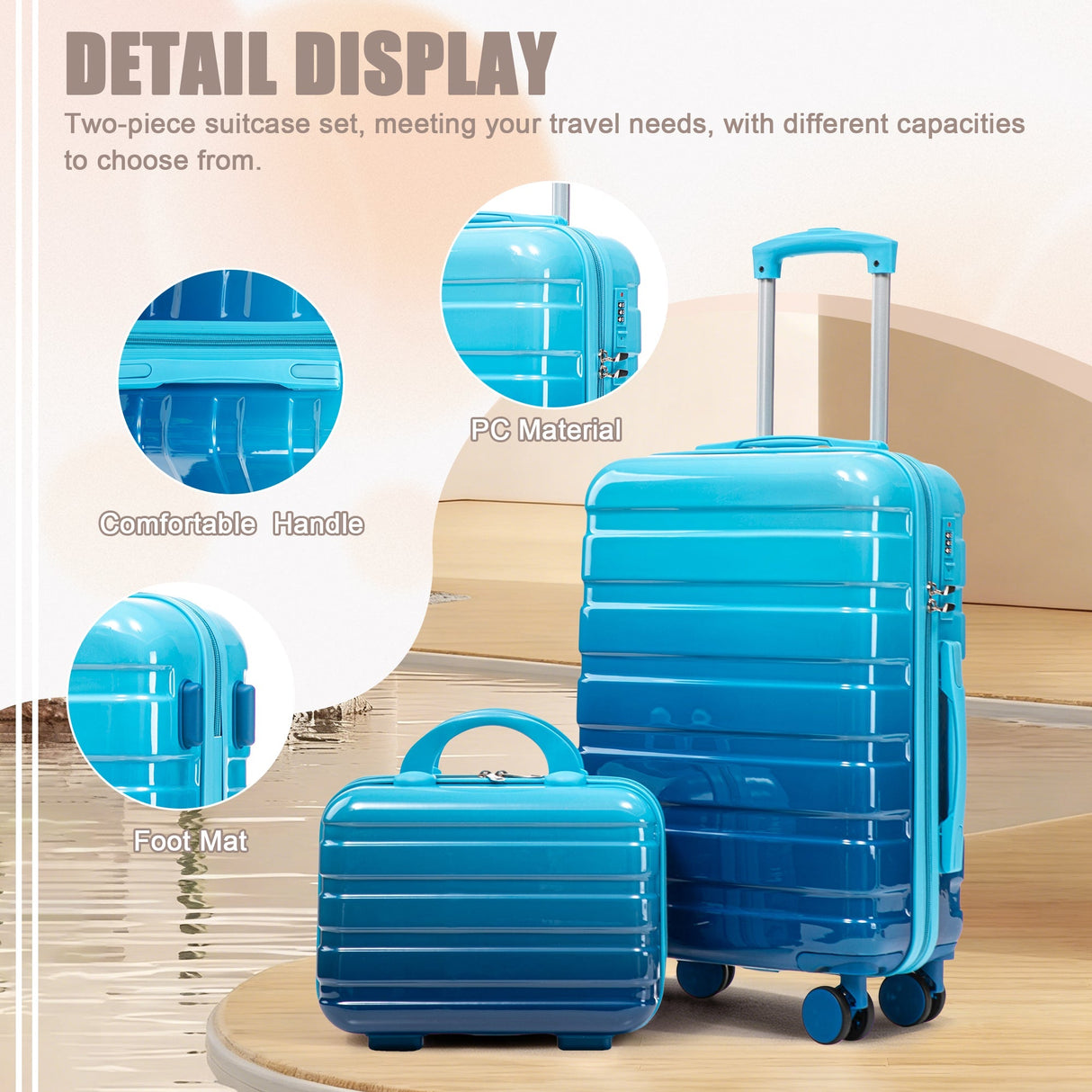 14'/20' 2-Pcs PC Spinner Wheel Luggage Set with Gradient Color and Lock