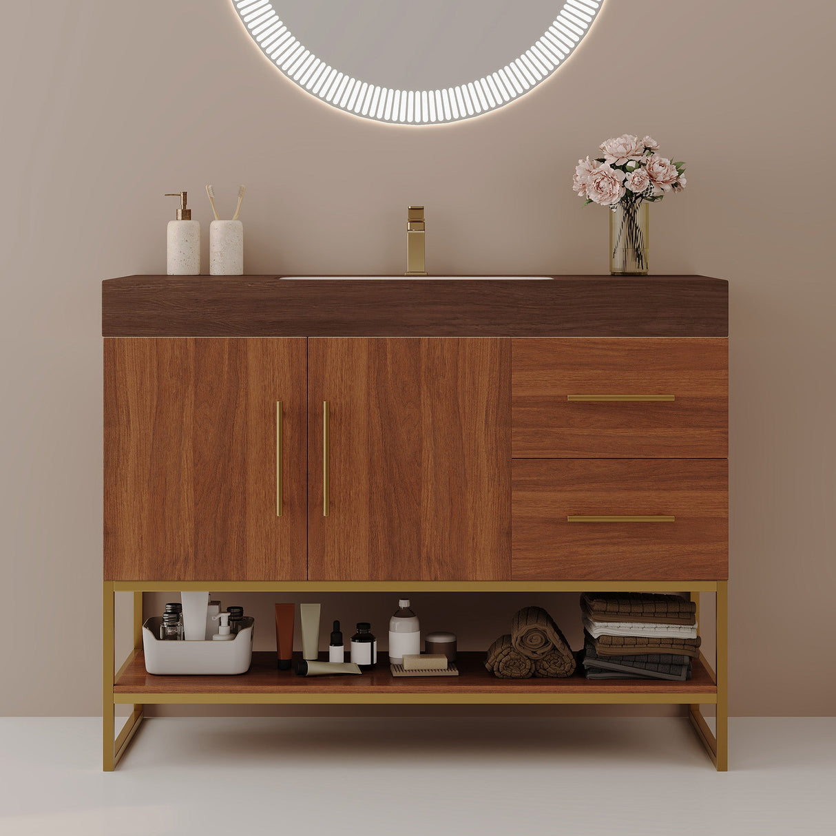 36" Modern Free-Standing Bathroom Vanity with Seamless Ceramic Sink