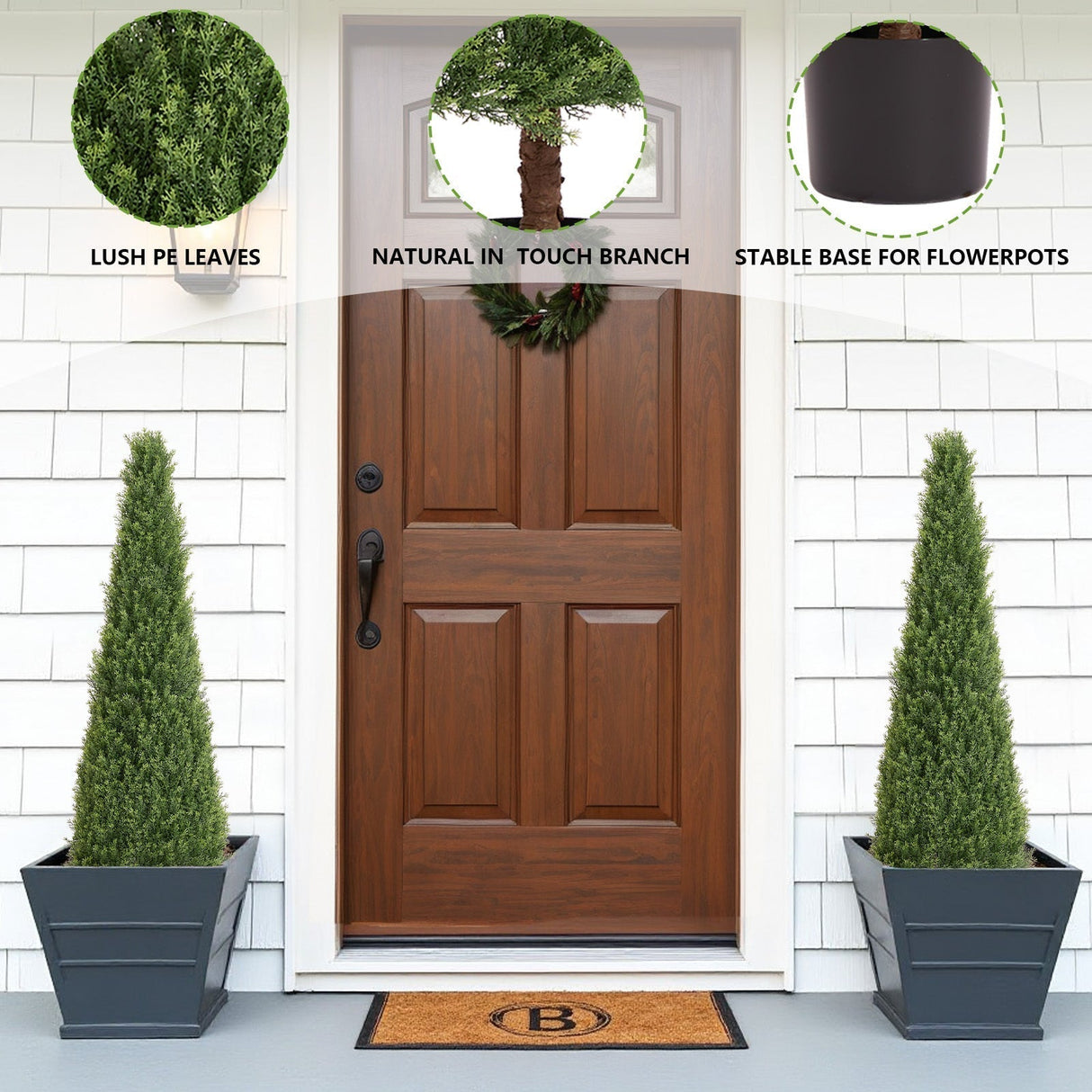 4FT Conical Topiary Cedar Trees Artificial Outdoor Set of 2