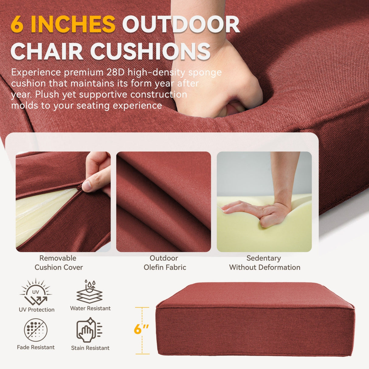 6" Thicker Outdoor Chair Cushion Set - Waterproof & Comfortable