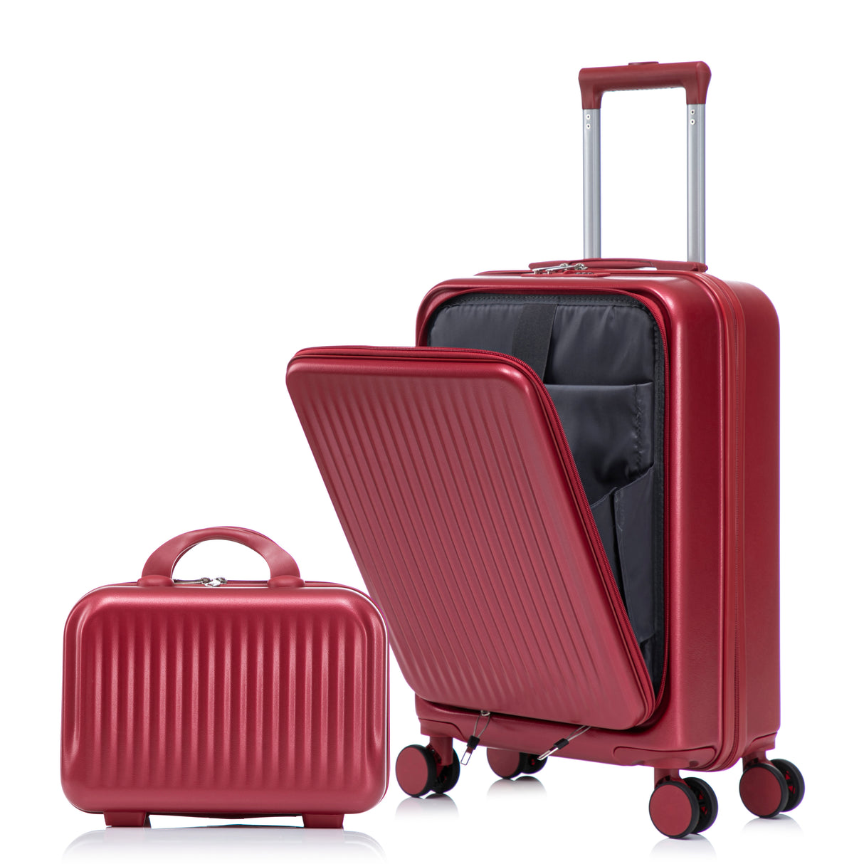 14'/20'-2-pcs/set-in-ABS-Spinner-Wheel-Luggage,-with-Combination-Lock-and-Front-Opening-Design,-14'-Cosmetic-Case-(Red)-Luggage-Sets