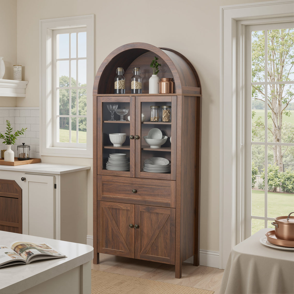 Dome Walnut Cabinet with Large Storage Space