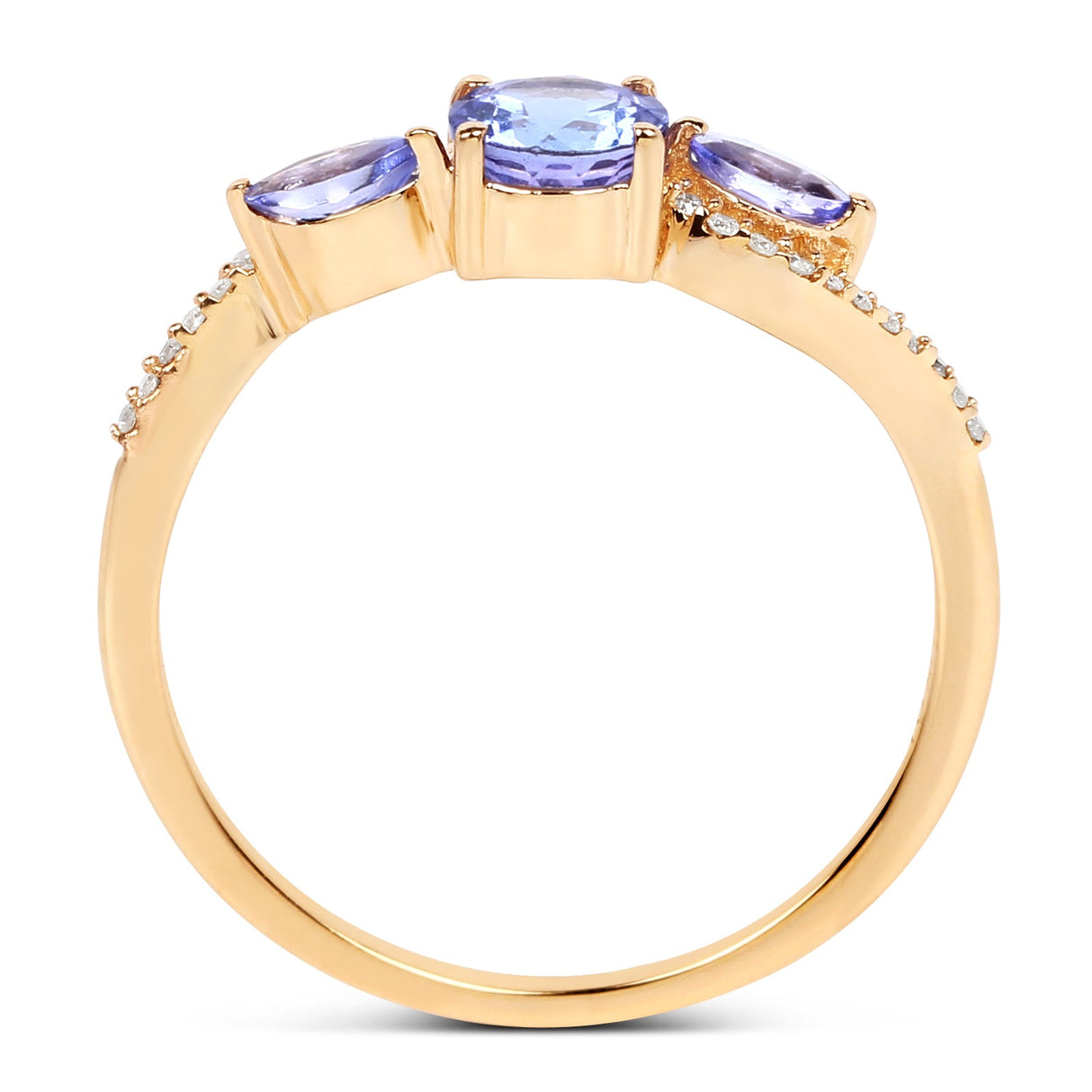 0.70 Carat Genuine Tanzanite and White Diamond 14K Yellow Gold Ring