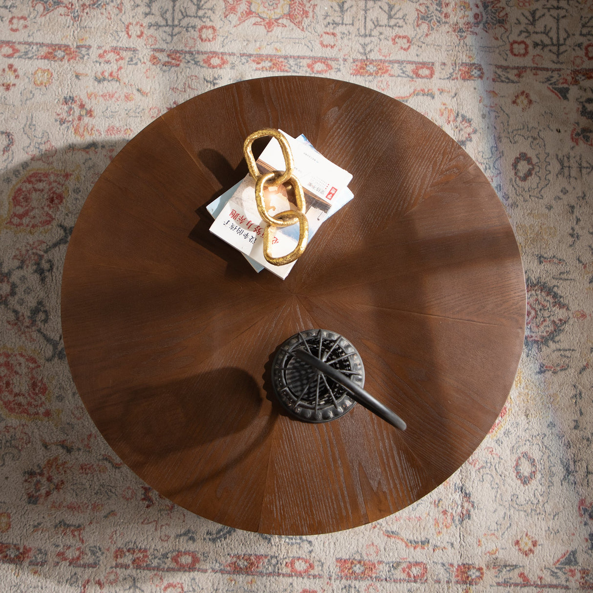 30.31" Round Coffee Table - Handcrafted Wooden Tea Table