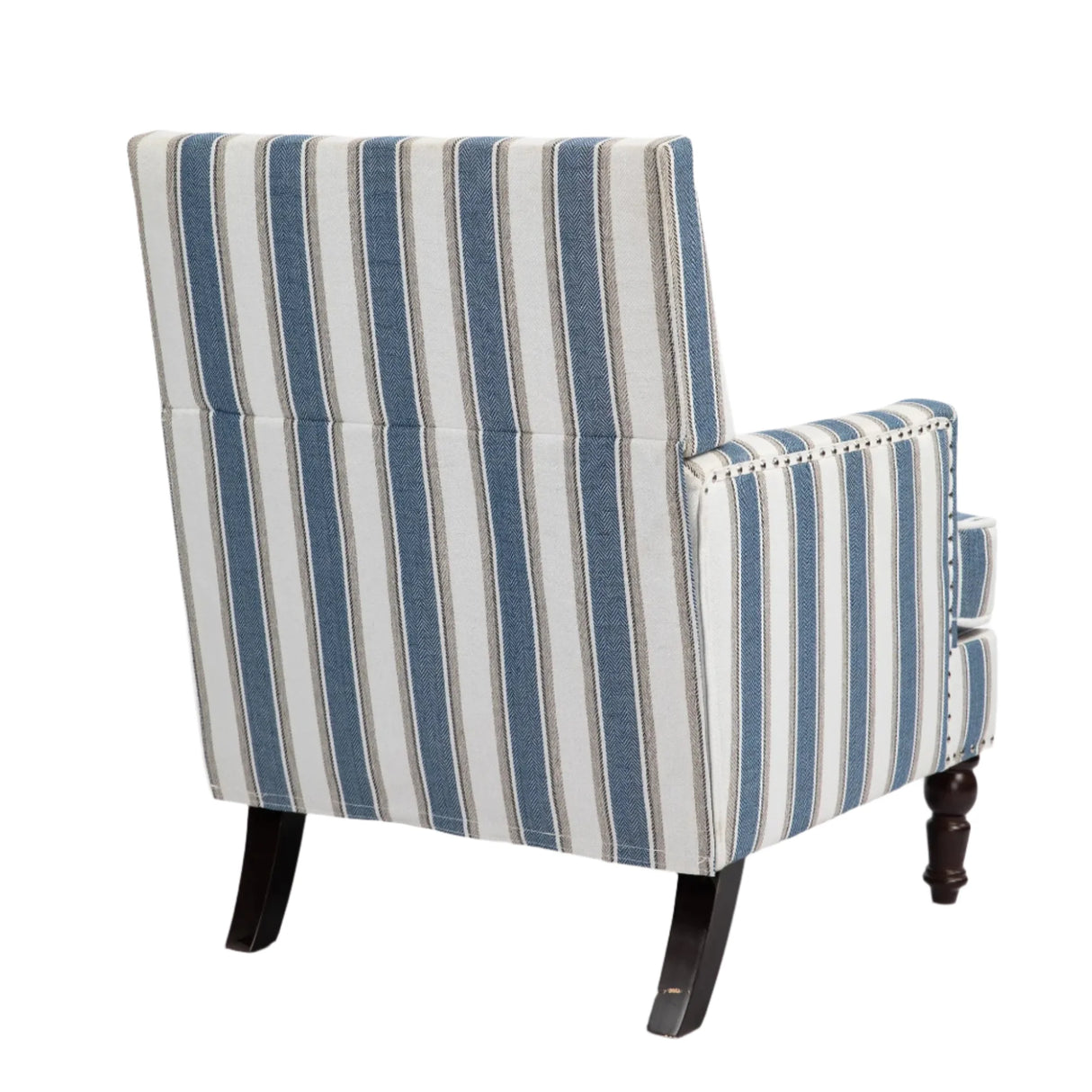 Upholstered Accent Chair with Striped Linen Fabric and Nailhead Trim