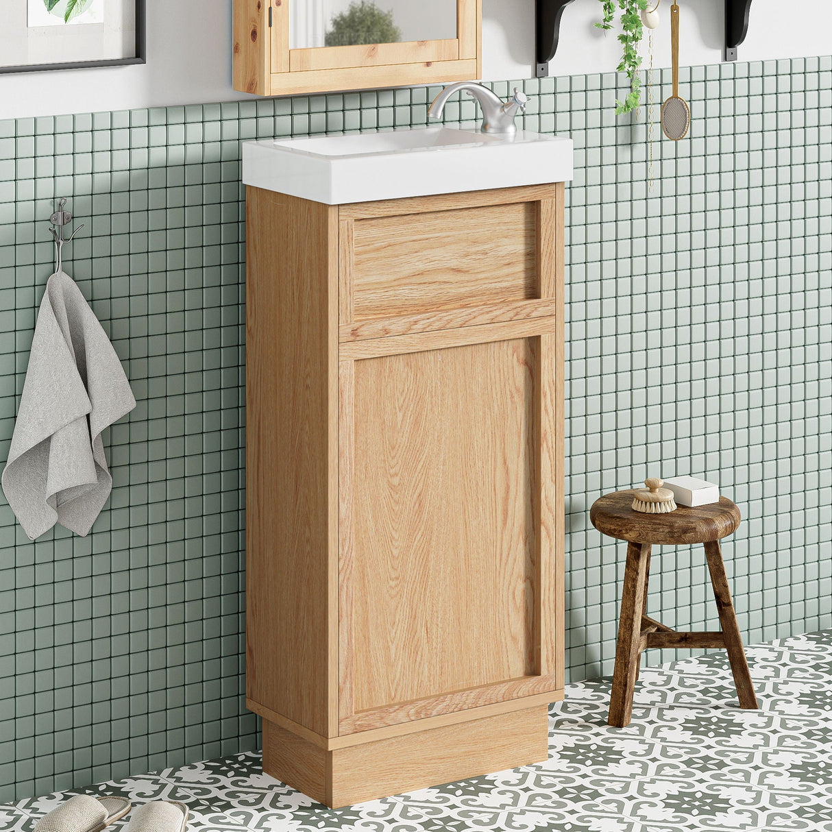 15.75" Wood Bathroom Vanity with Reversible Resin Sink and Cabinet