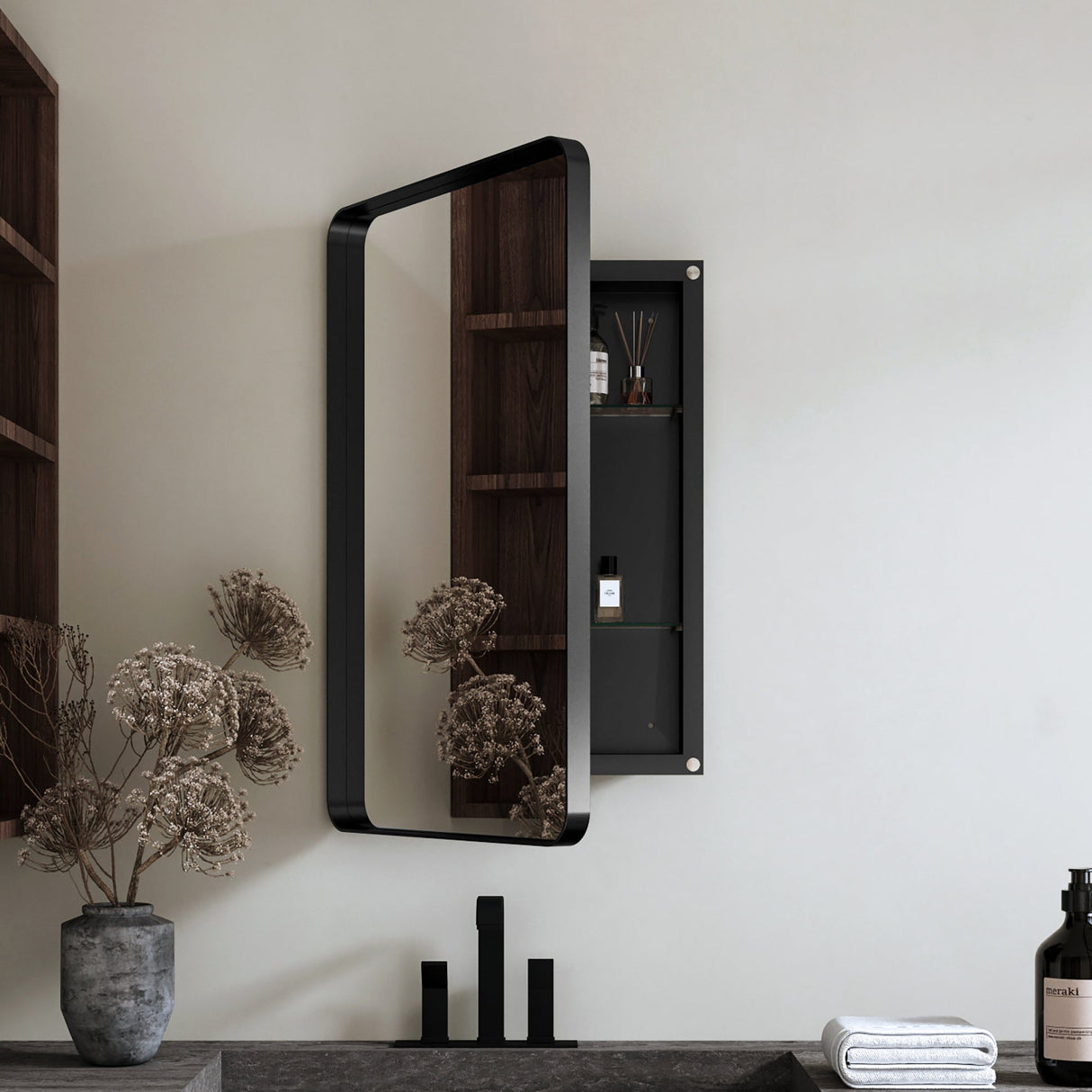 20x30 Inch Recessed Black Metal Framed Medicine Cabinet