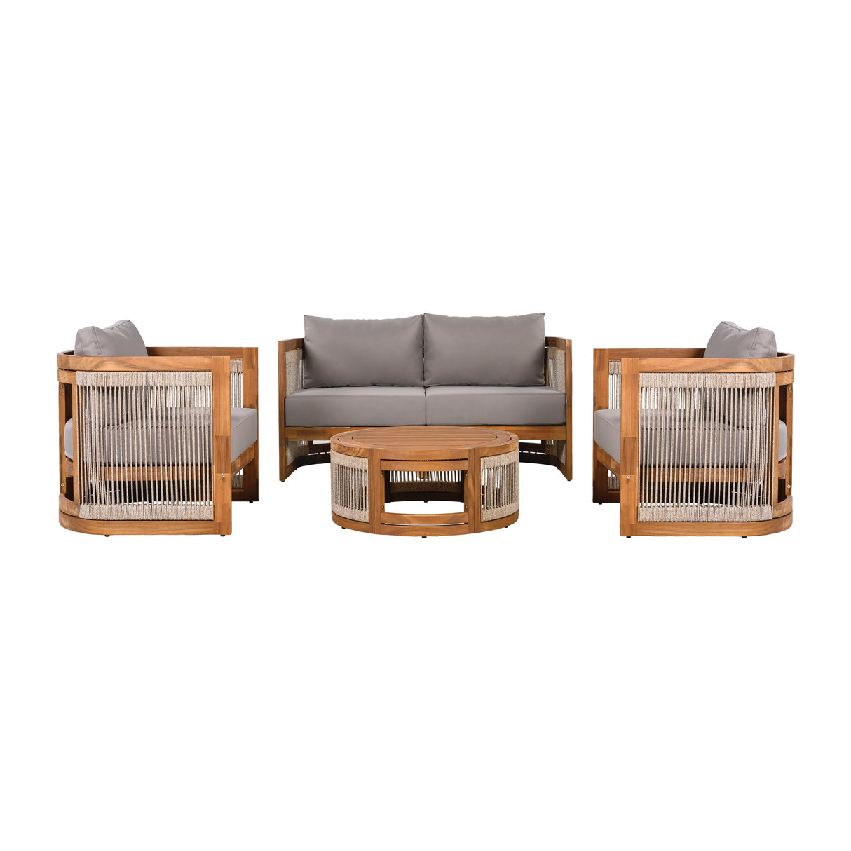 4-Piece Patio Seating Group with Acacia Wood and Woven Rope Accents