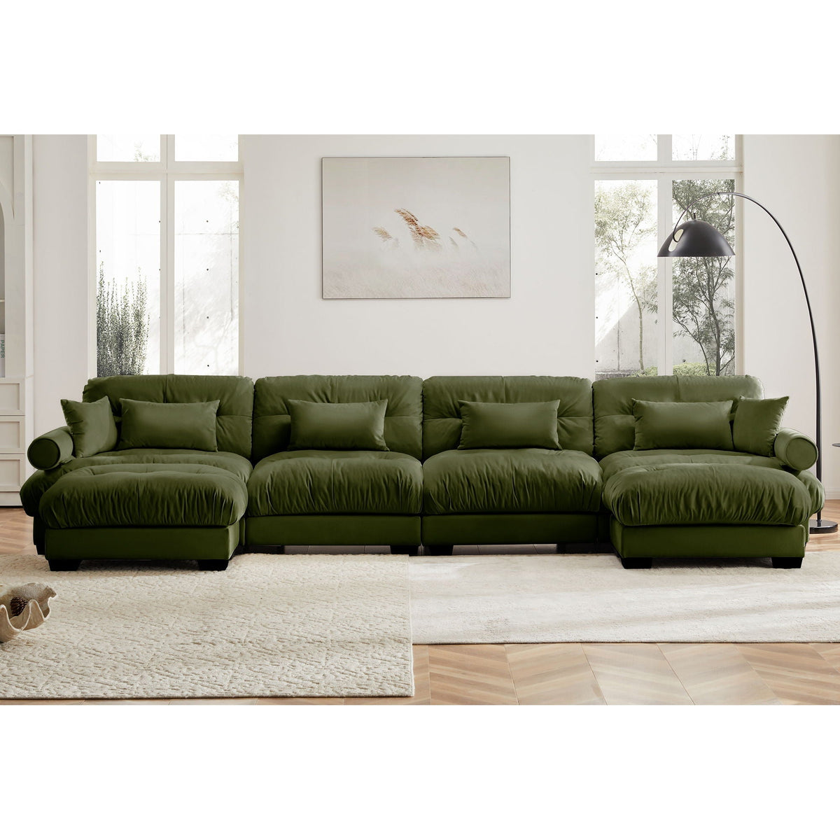 Oversized Modular Sectional Sofa with Movable Ottoman - Fabric, Multiple Colors