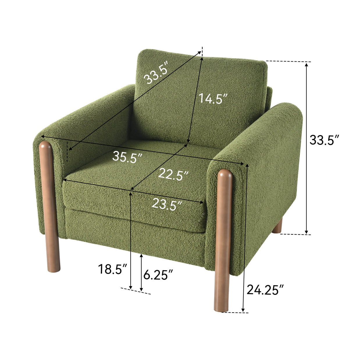 Upholstered Accent Chair with Walnut Legs and Curved Armrest
