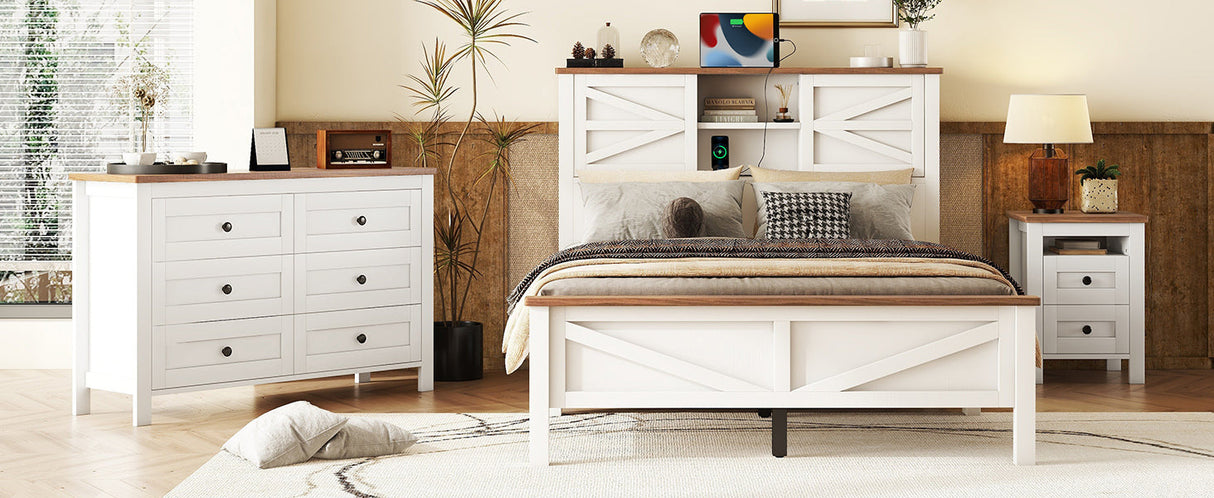 3-Piece Full Size Farmhouse Platform Bed Set with Storage