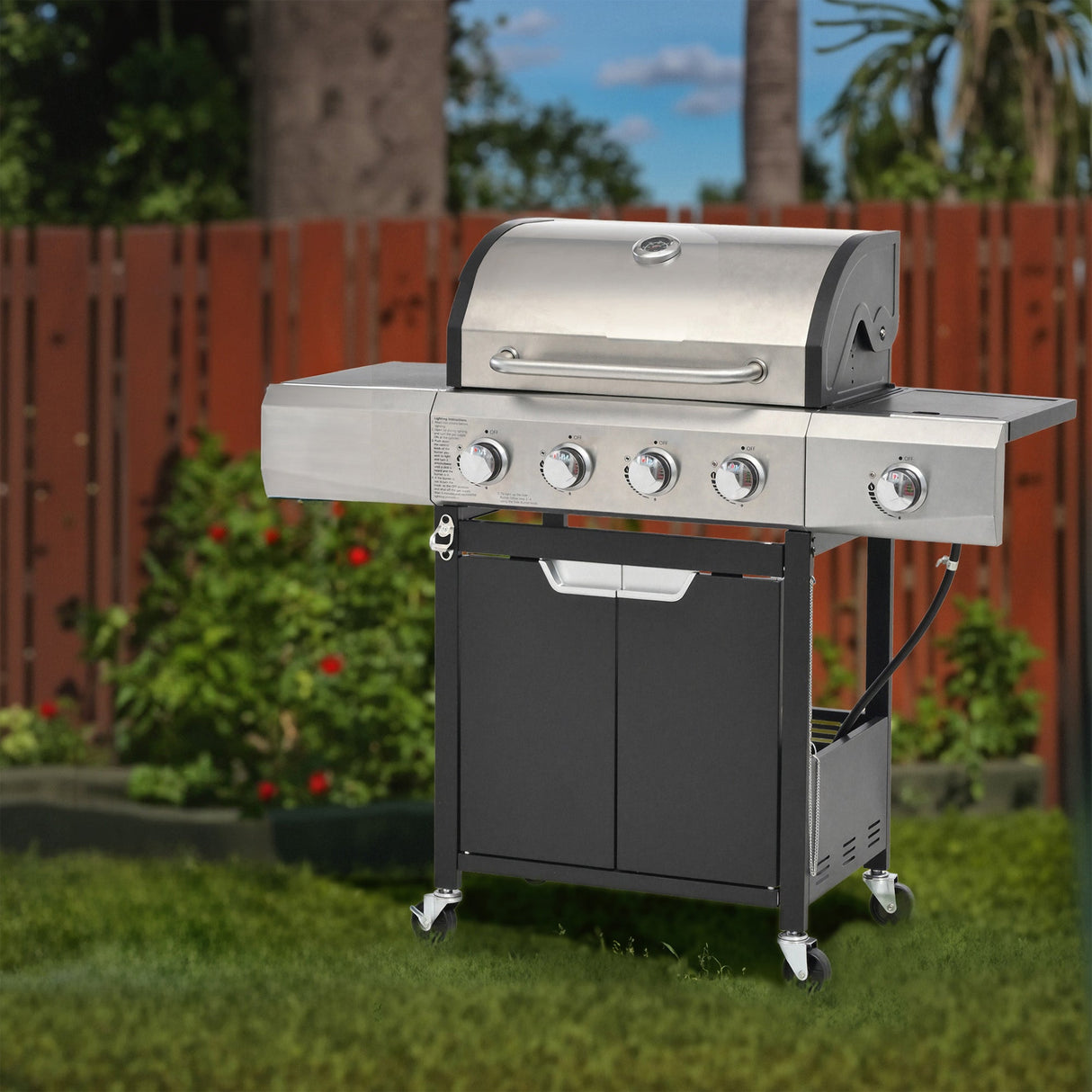 Propane Grill 4 Burner Stainless Steel Gas Grill with Side Burner