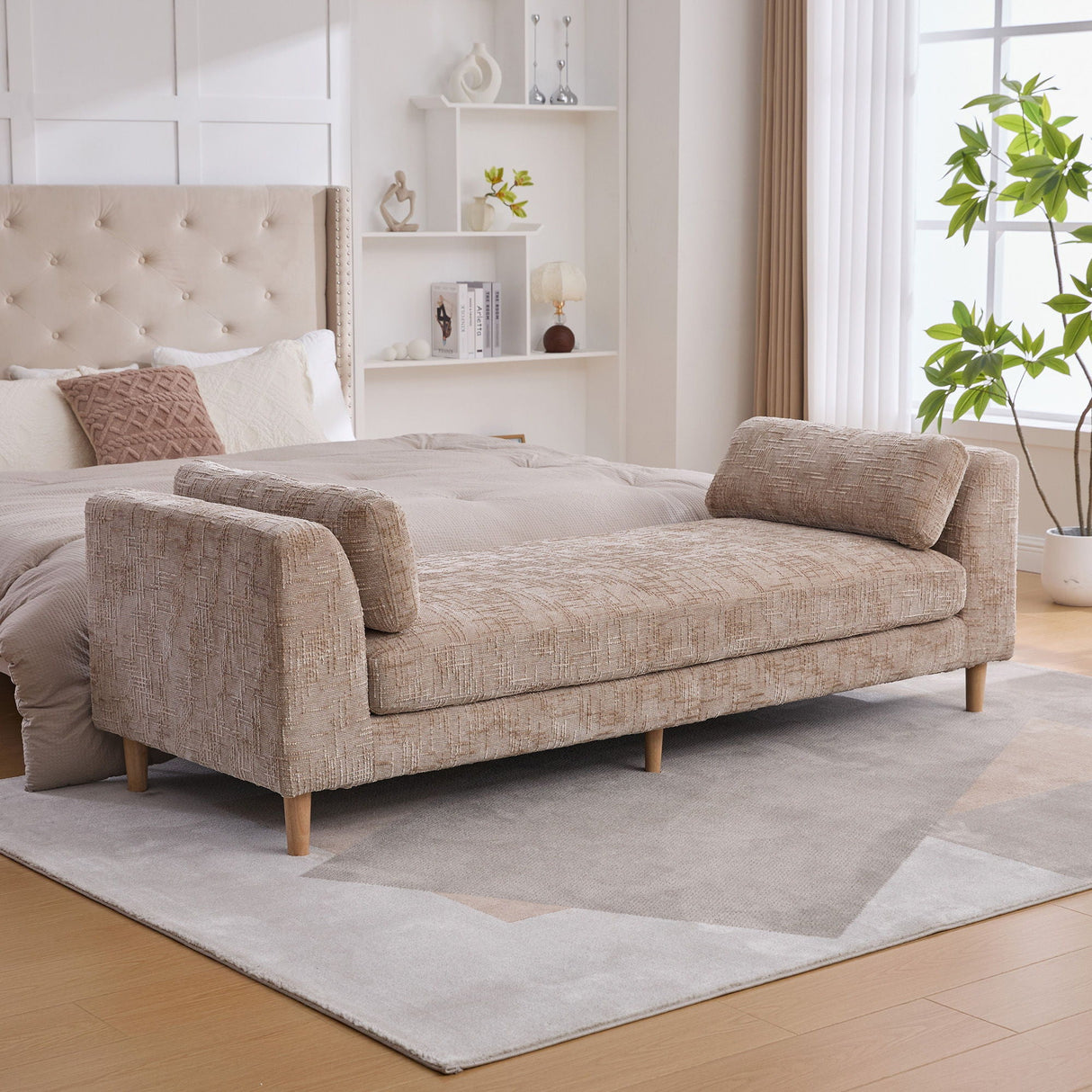 Modern Upholstered End Of Bed Bench With Armrests