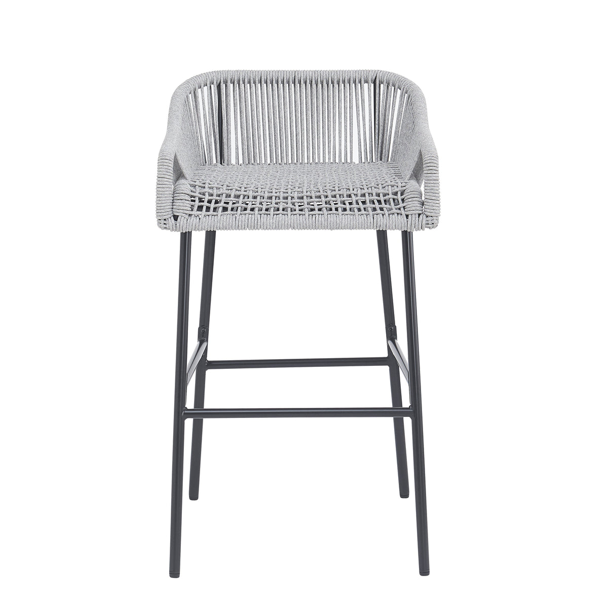 Light Gray Rope Outdoor Bar Stool Set with UV Resistance - Set of 2