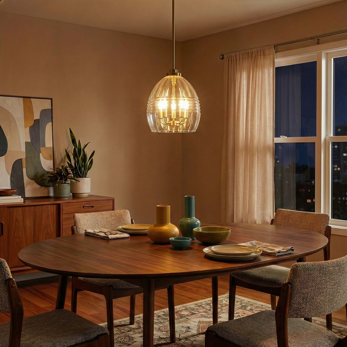 Zen Five Pendant Chain Hanging Light with Clear Glass - Satin
