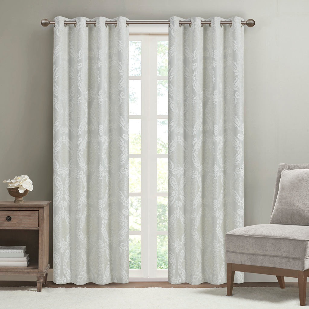Knitted-Jacquard-Paisley-Total-Blackout-Grommet-Top-Curtain-Panel-Window-Curtains