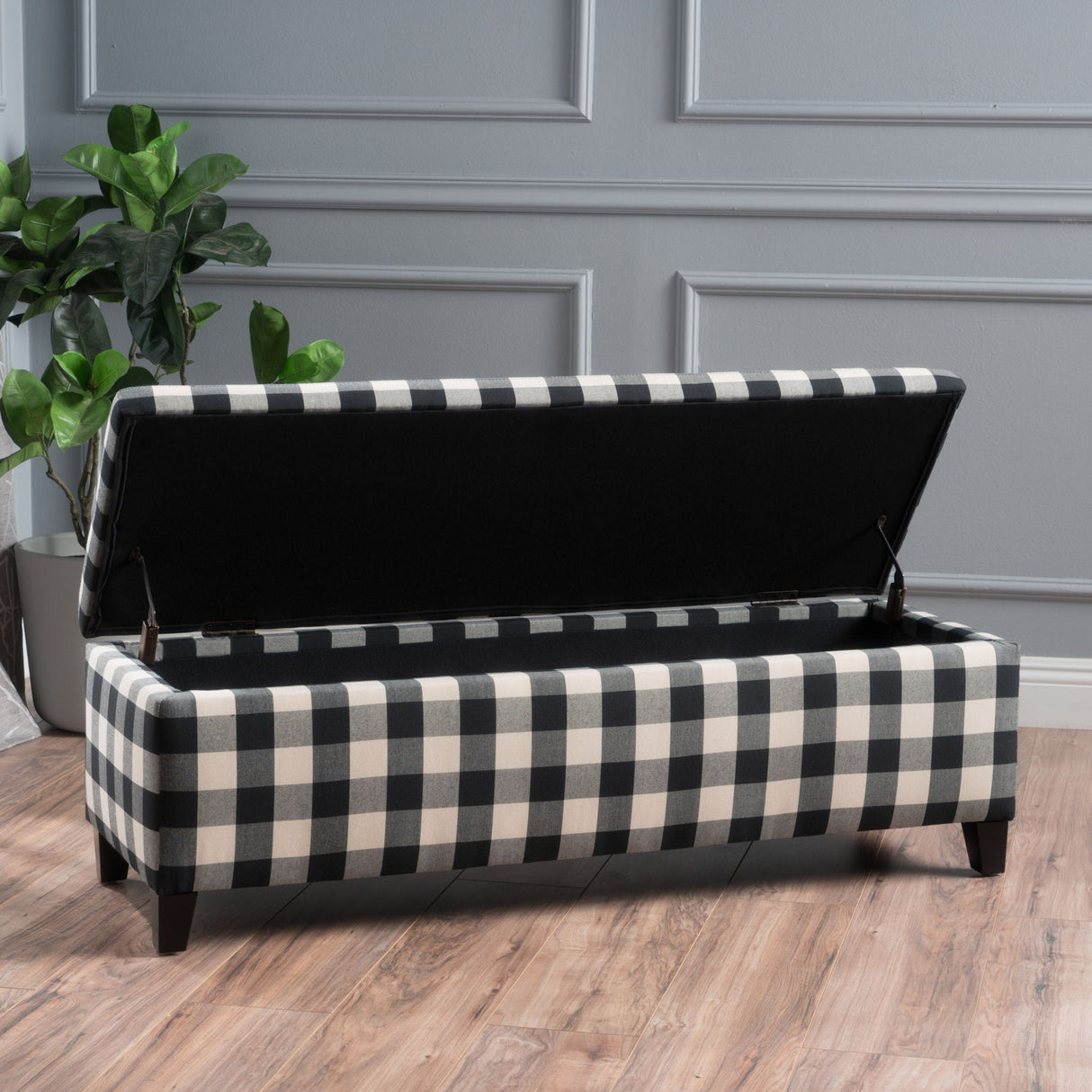 Contemporary Storage Ottoman With Seating And Storage - Black