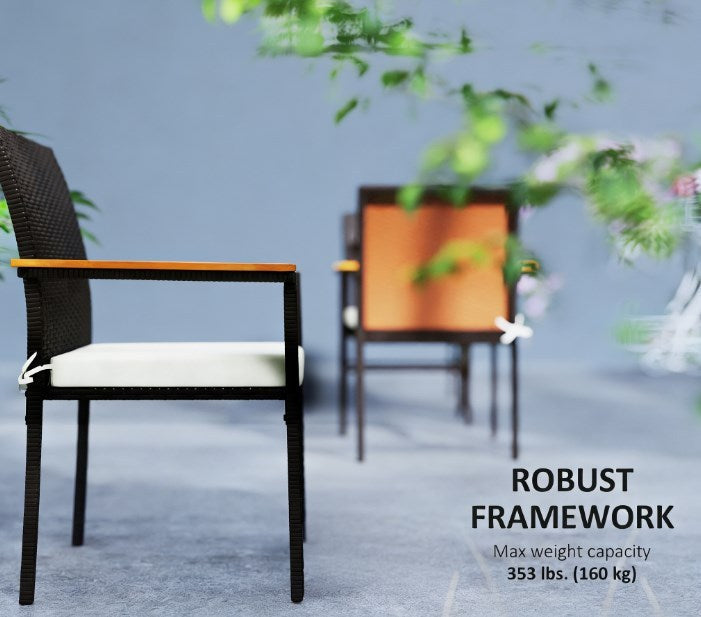 Set of 2 Patio Wicker Dining Chairs with Backrest and Armrests