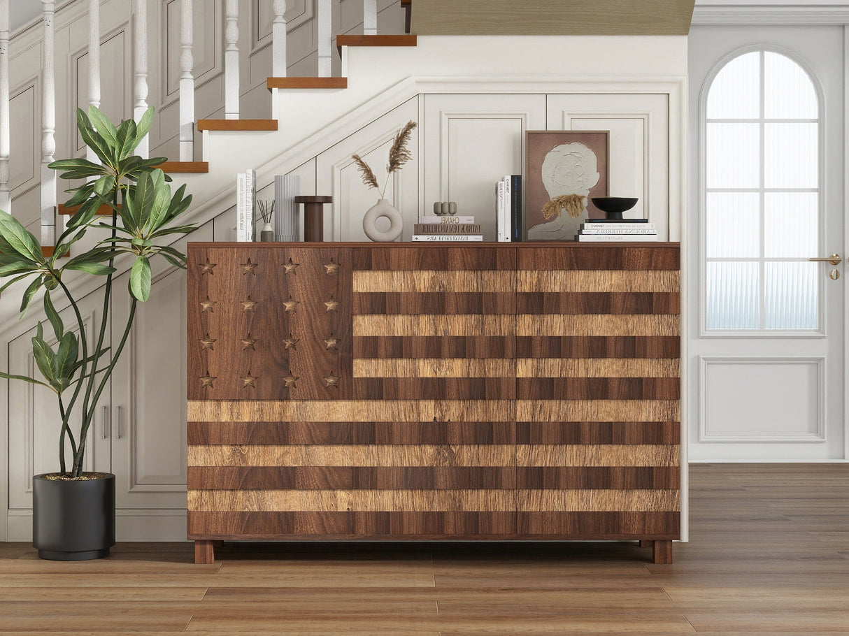 55-Inch Walnut Buffet Sideboard Cabinet with Storage
