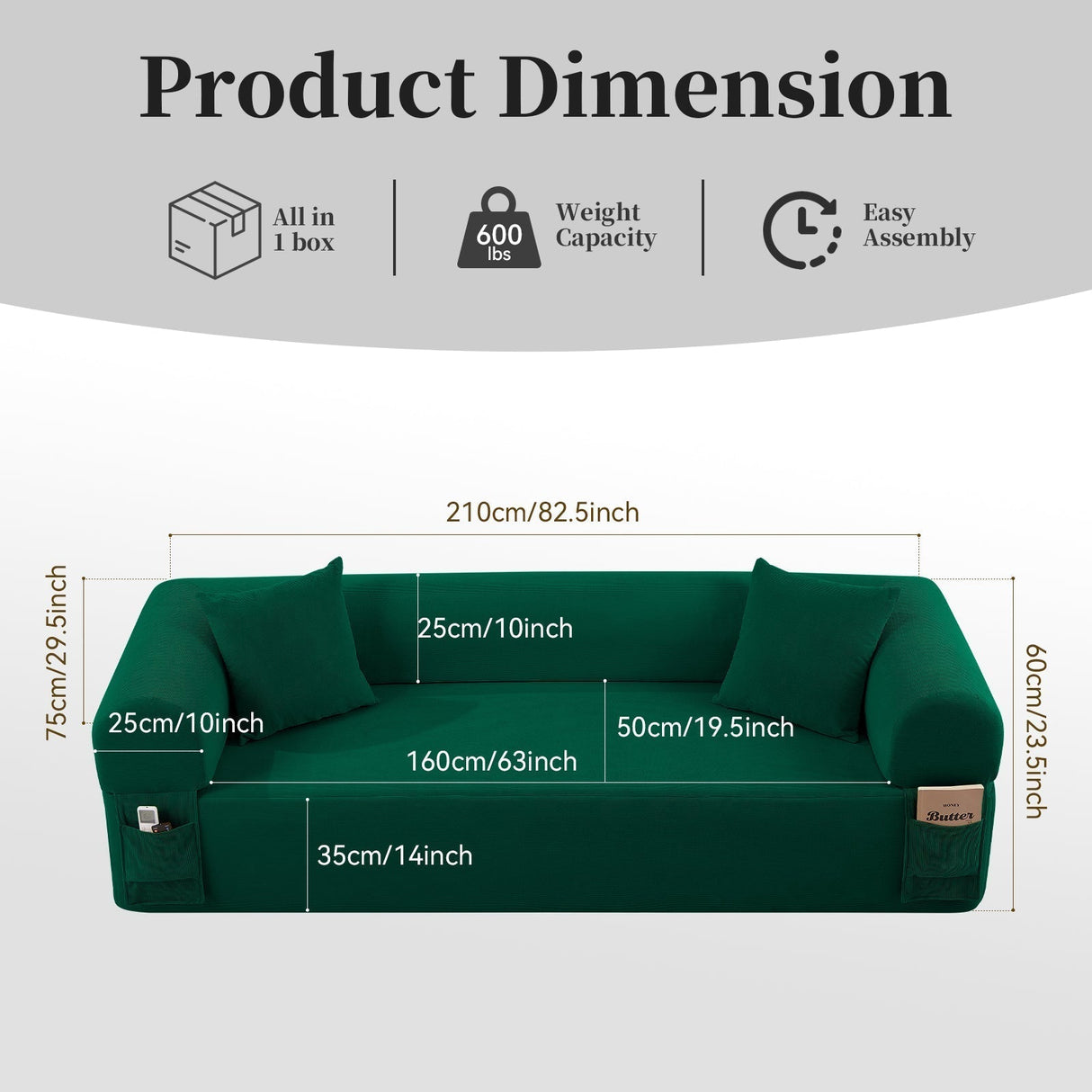 Spring Sofa with High-Quality Fabric Green