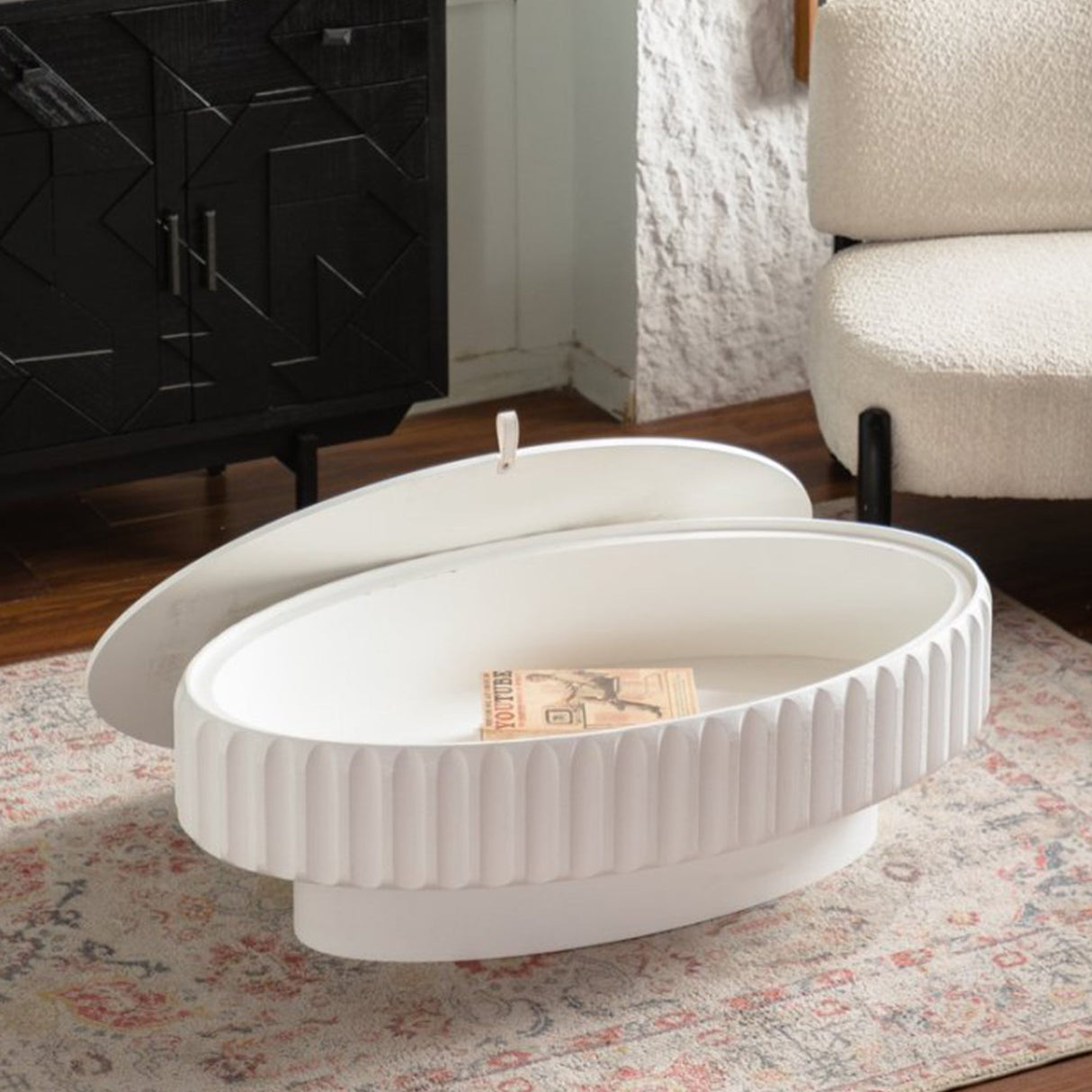 Fluted Storage Table with Lift-Off Lid