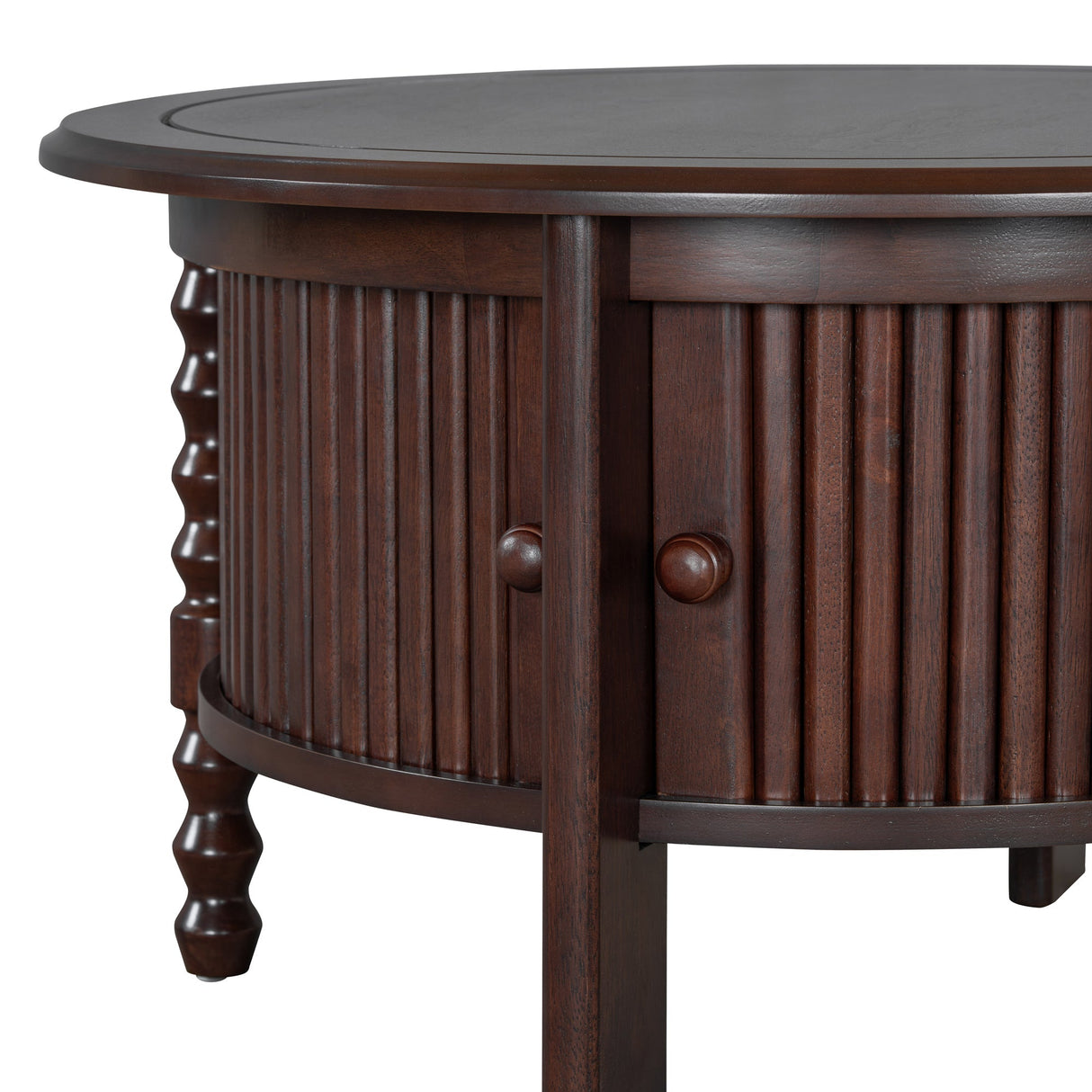 Vintage Round Coffee Table with Storage in Walnut