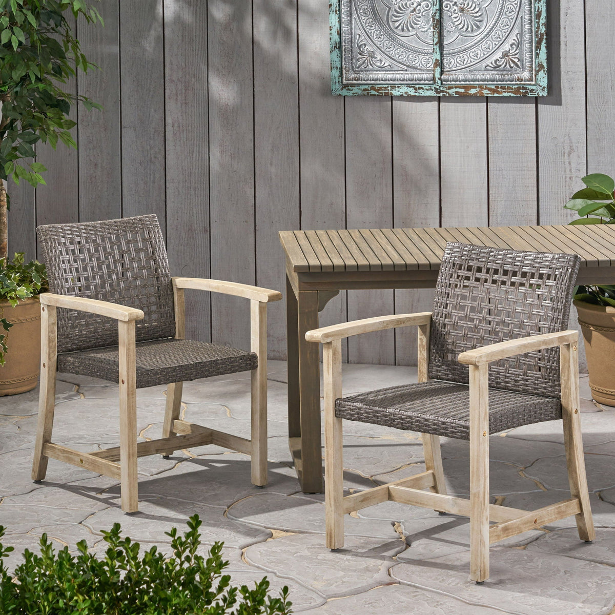 Outdoor Dining Chair Acacia Wood Frame (Set of 2)