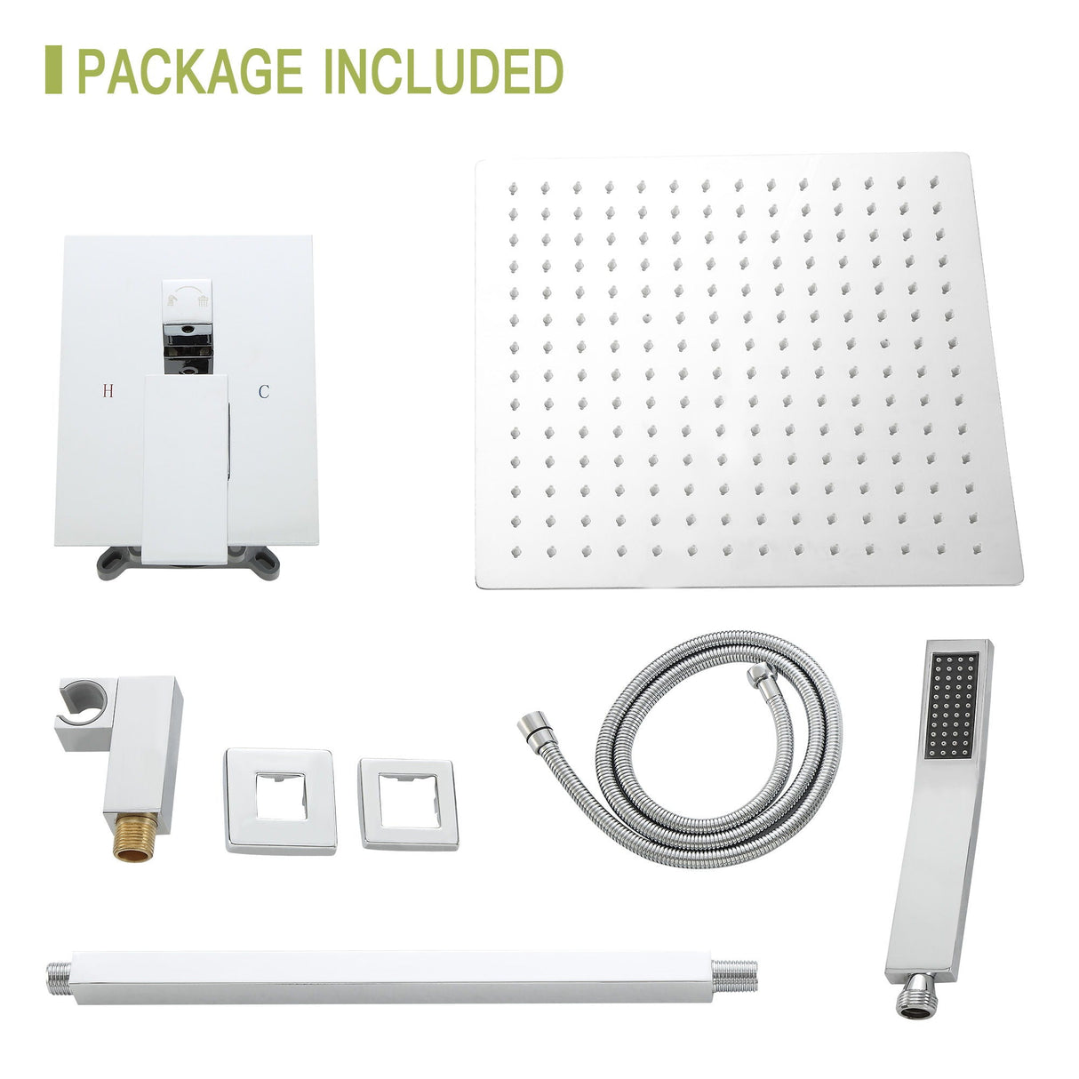 Modern Dual Shower Head System With 16" Ceiling Mount Finish, Stainless Steel And Brass