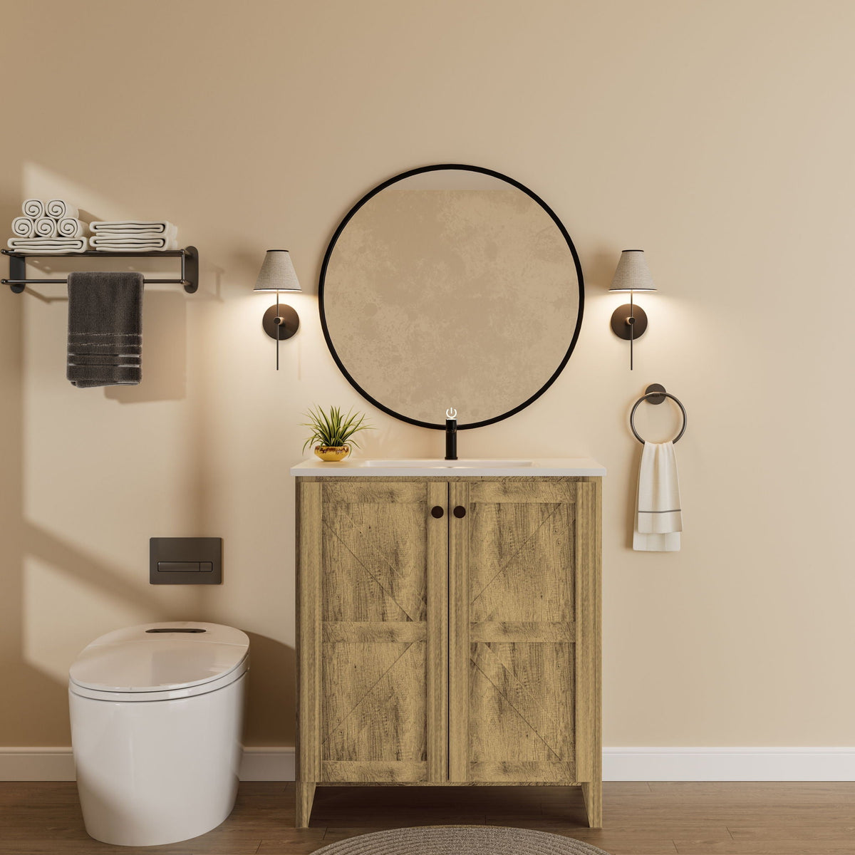 Folding Floor Cabinet With Ceramic Sink, Space Saving