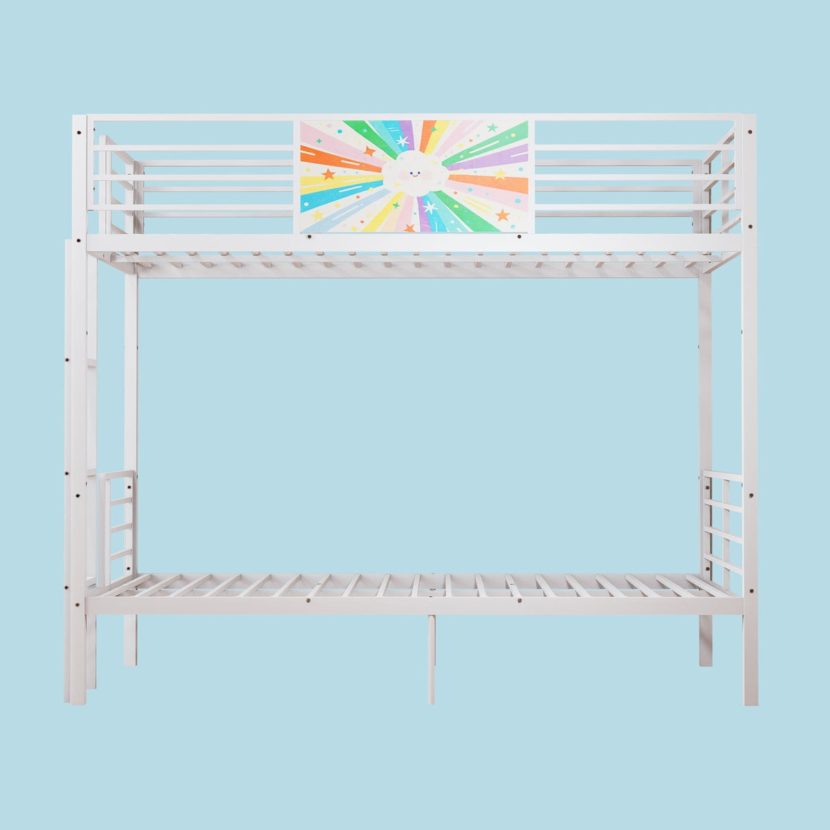 Bunk Bed, Convertible To 2 Separate Twin Size Beds & Full Length Guardrail & Ladder, No Box Spring Needed - White