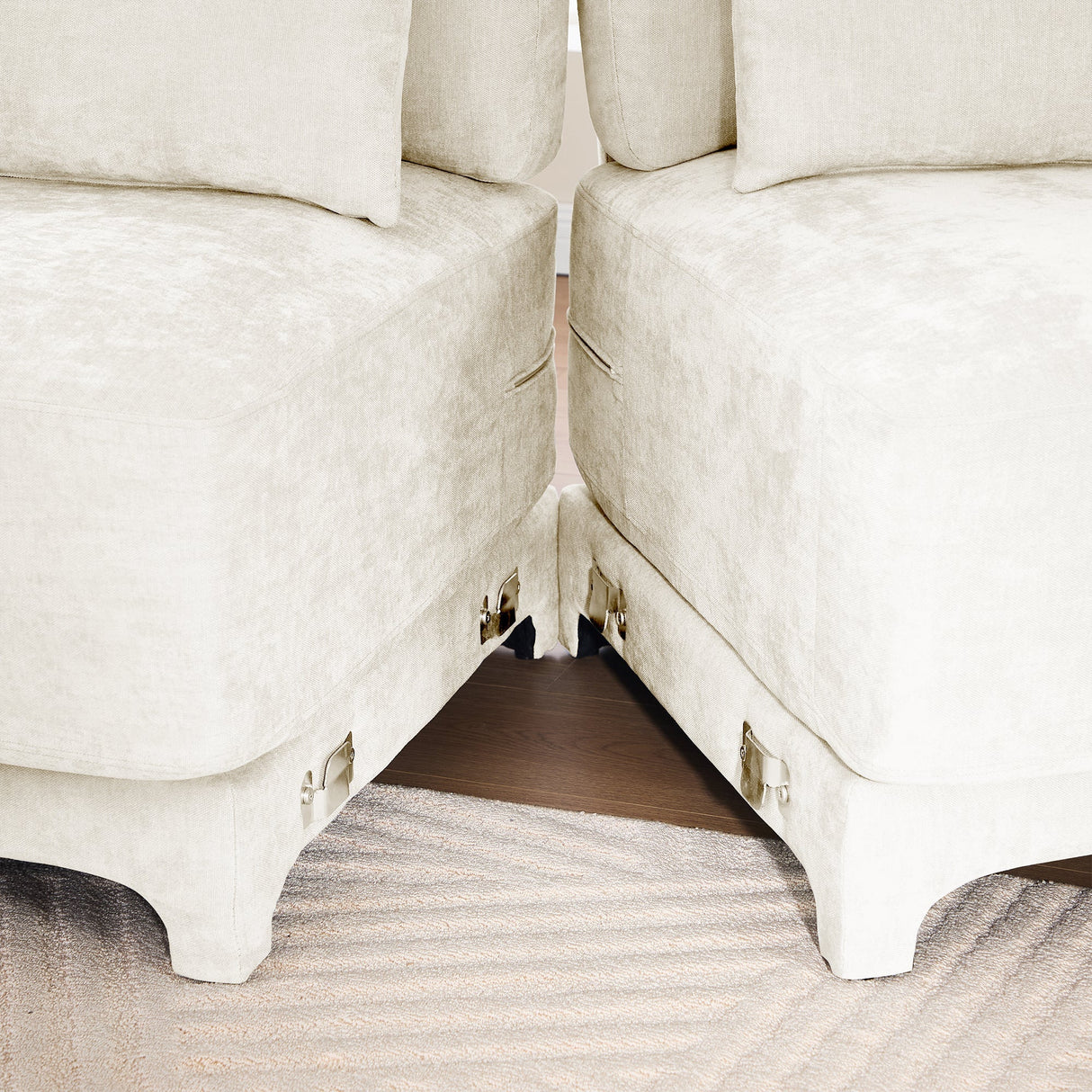 Elegant Four-Seater Sofa with Movable Ottoman and Lumbar PillowBeige