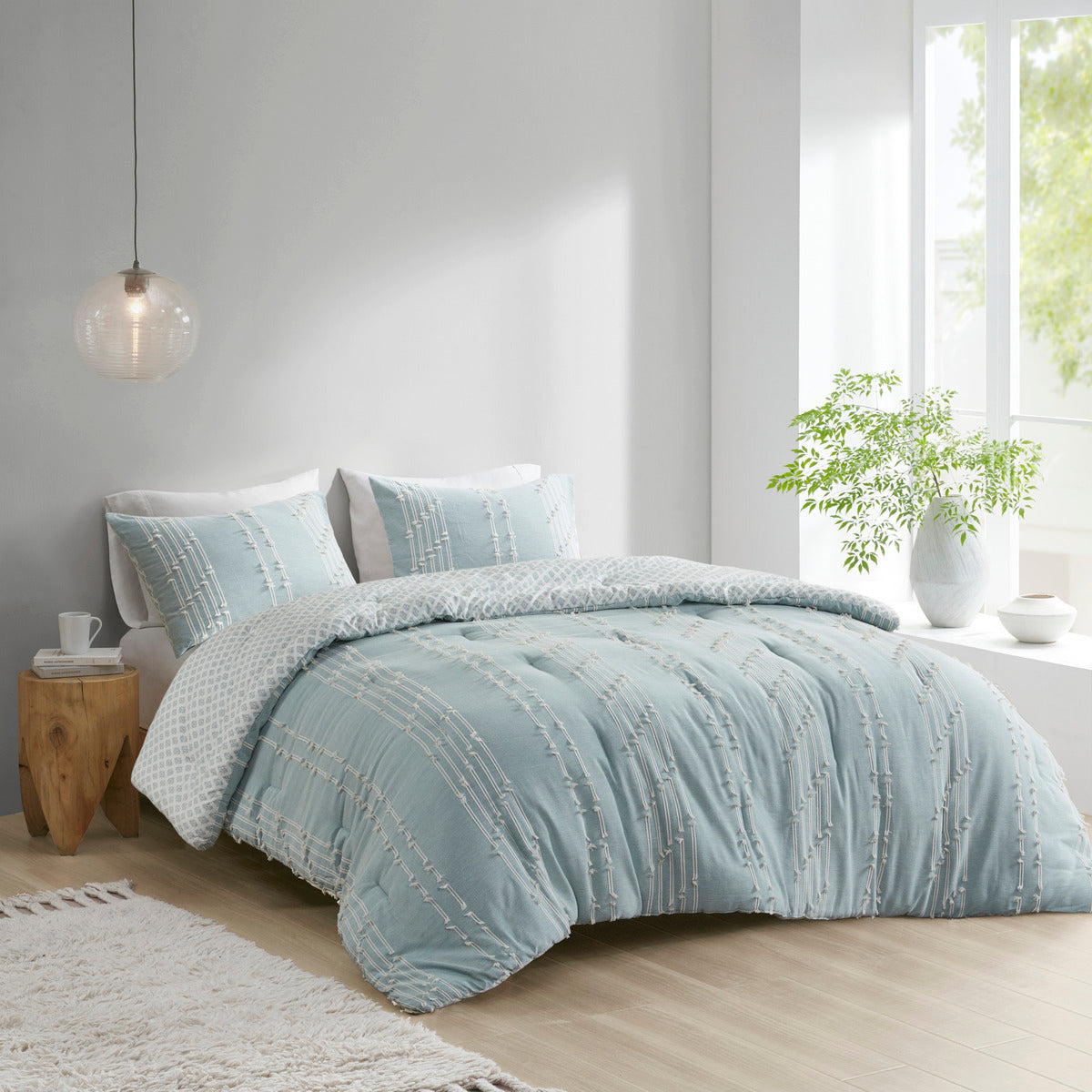 3 Piece Cotton Jacquard Comforter Set Aqua Full/Queen