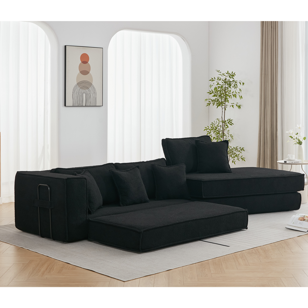 Folding Convertible Out Sleeper Sofa Bed 3-Seat Black