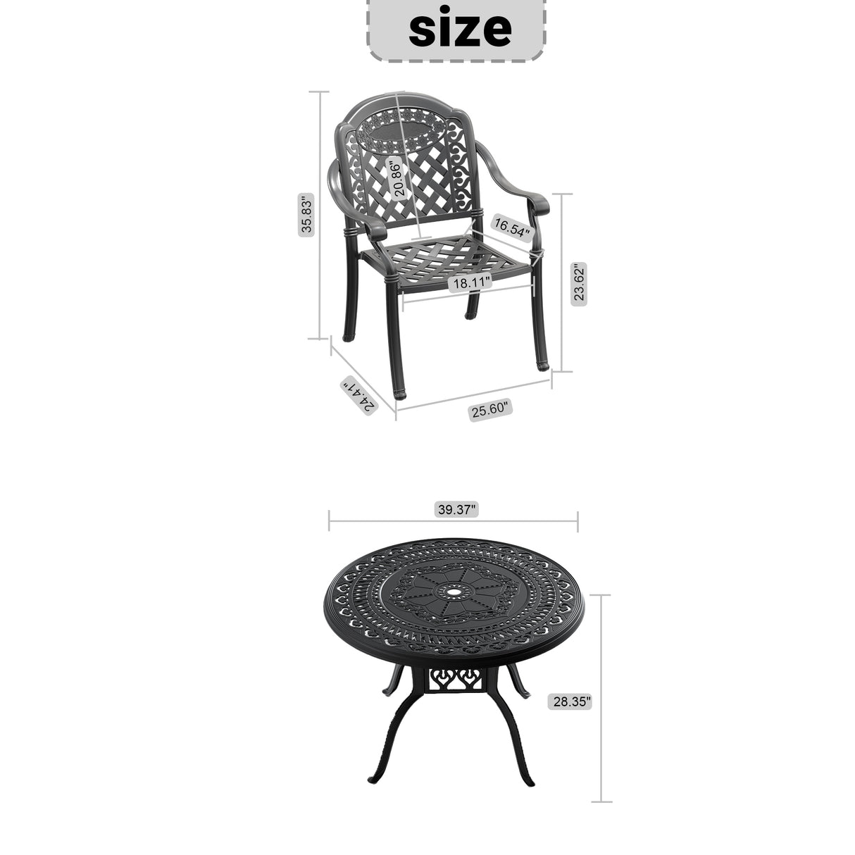 5-piece set of cast aluminum patio furniture with cushions