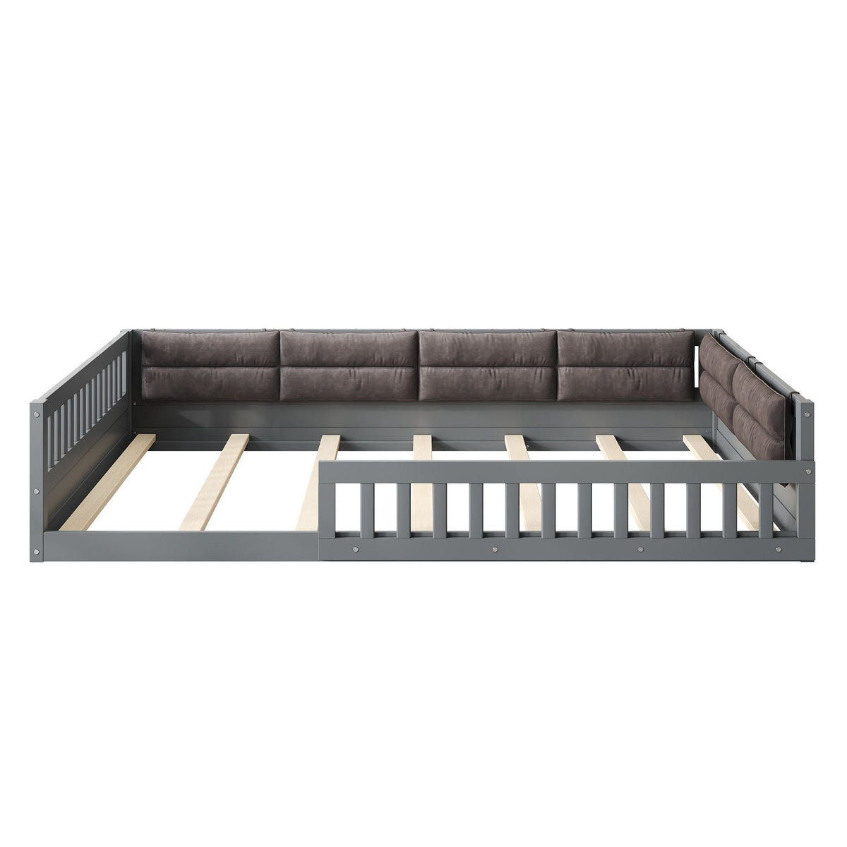 Upholstered Platform Bed With Guardrail And Pillow