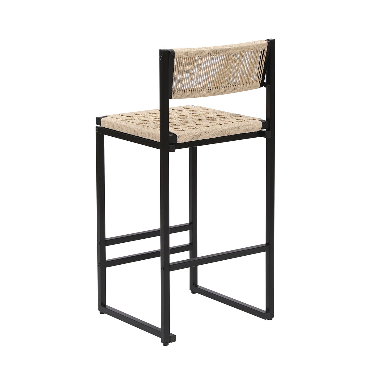 Style B, Woven Bar Stools With Backrest, Paper Rope Weave Dining Chairs For Kitchen Island - Creamy White