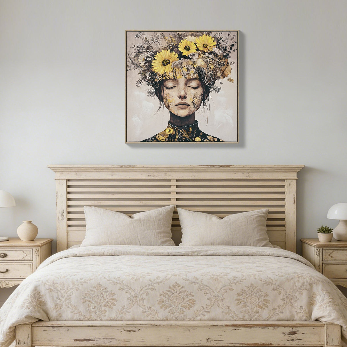 Beauty Posters Beauty lady Wall Art Gold and White Floral Canvas Artwork for Living Room Modern Photo Prints for Home 24x24 Inch Bedroom Pictures Wall Decor