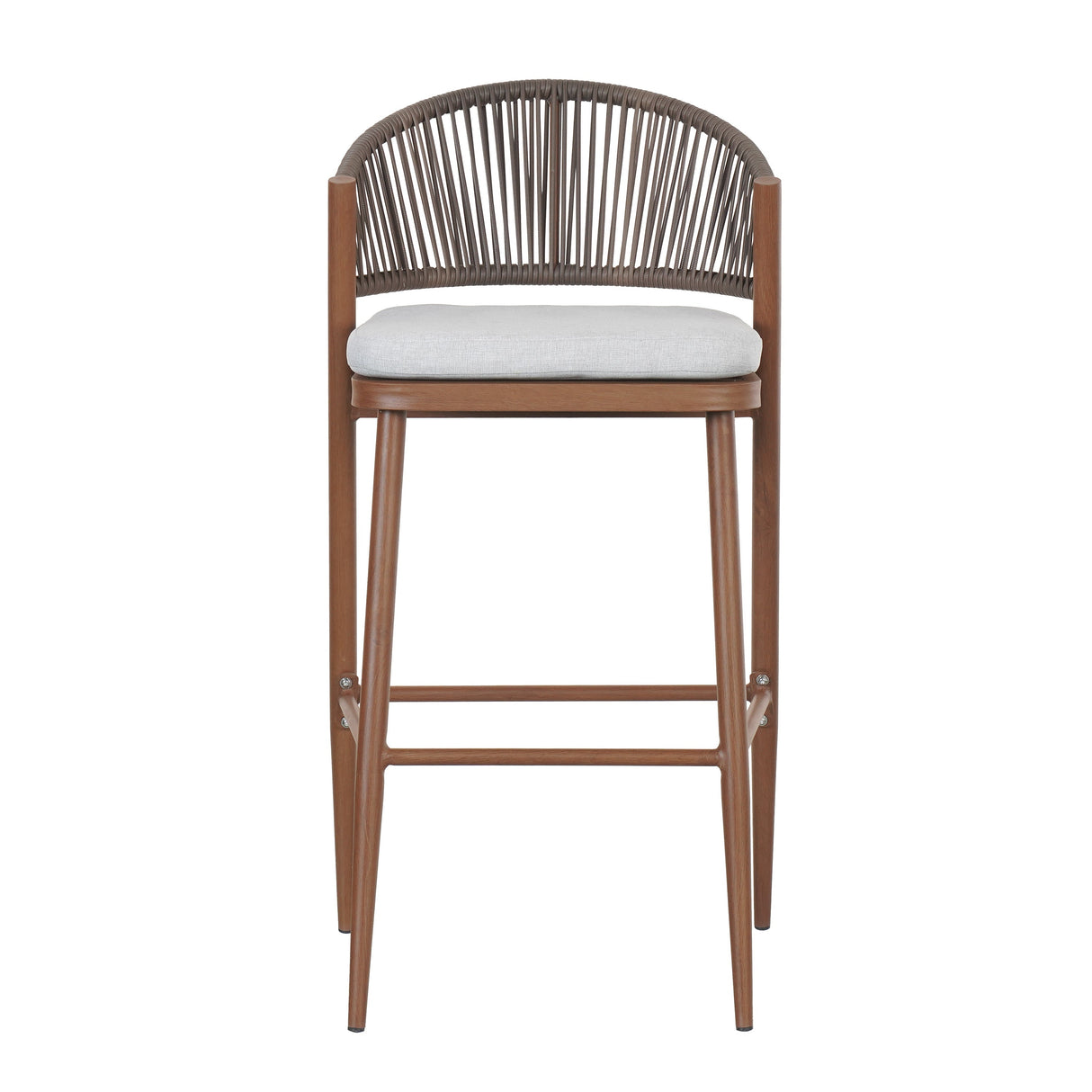 Outdoor 30.25' Bar Height Aluminum Frame Counter Stools with Scallop-shaped Backrest & Water-resistant CushionsSet of 2Teak Finish