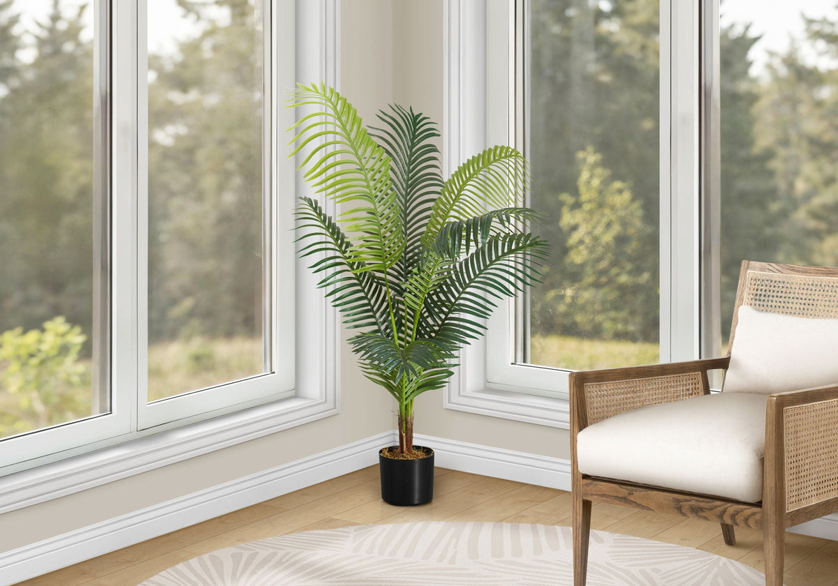 47" Tall, Artificial Plant, Palm Tree, Indoor, Faux, Fake, Floor, Greenery, Potted, Real Touch, Decorative - Green / Black