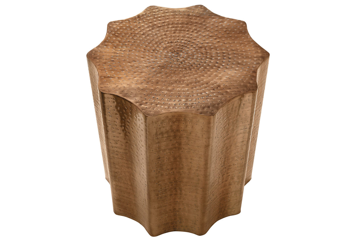Artifact End Table with Scalloped Design and Hammered Texture
